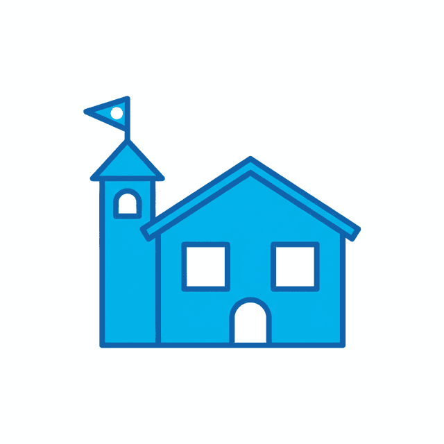 Decorative blue school building illustration